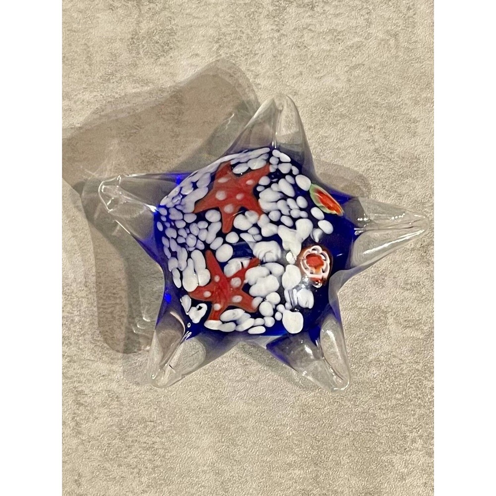 Art Glass w/ Fused Millefiori & Starfish Shaped, Hand Blown Paperweight/Figurine